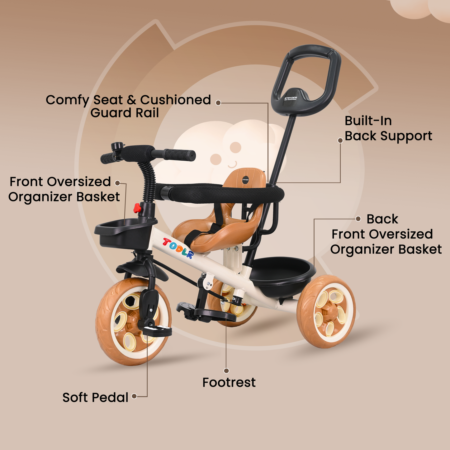 Nody Plus Tricycle With Parental Control & Harness - Brown 