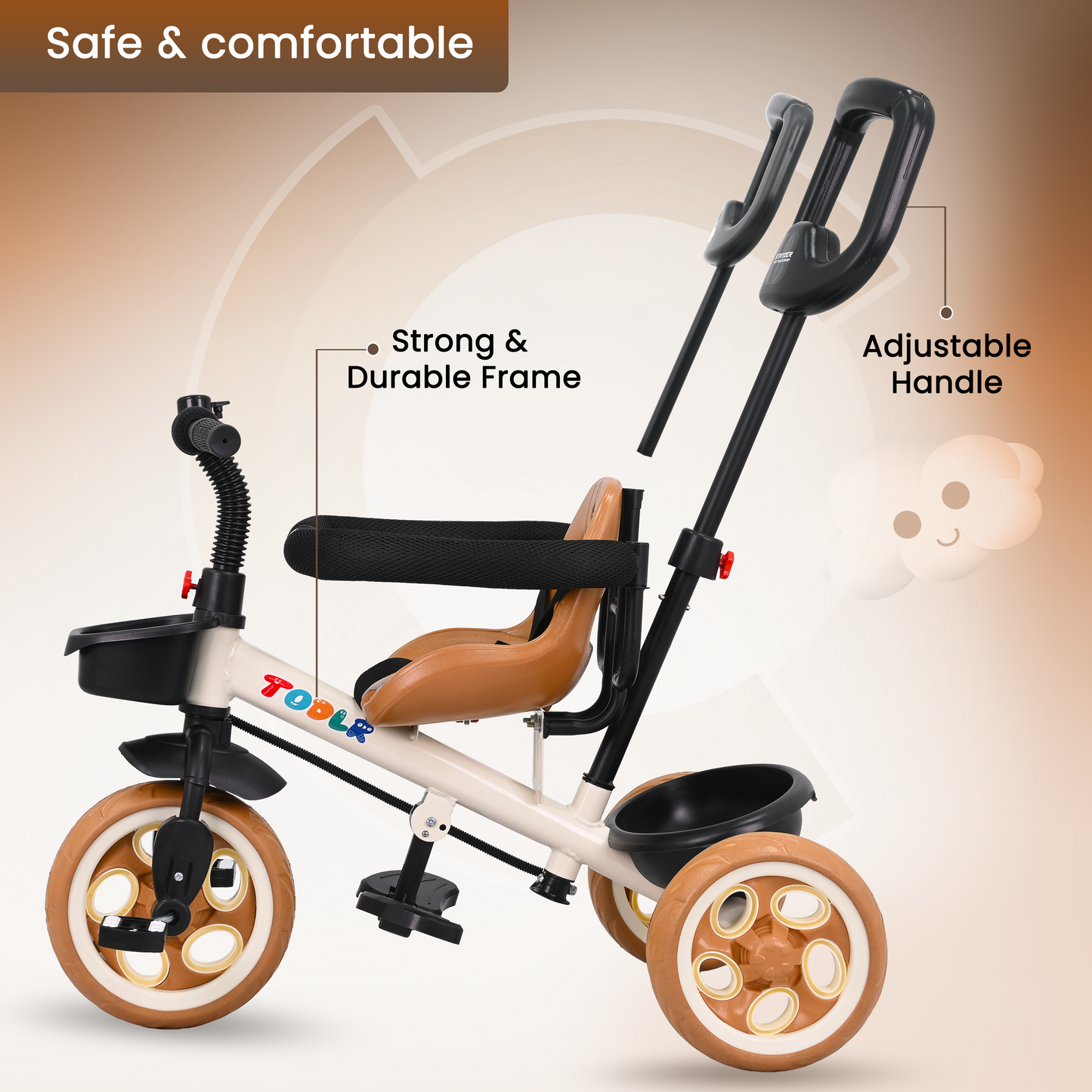 Nody Plus Tricycle With Parental Control & Harness - Brown 