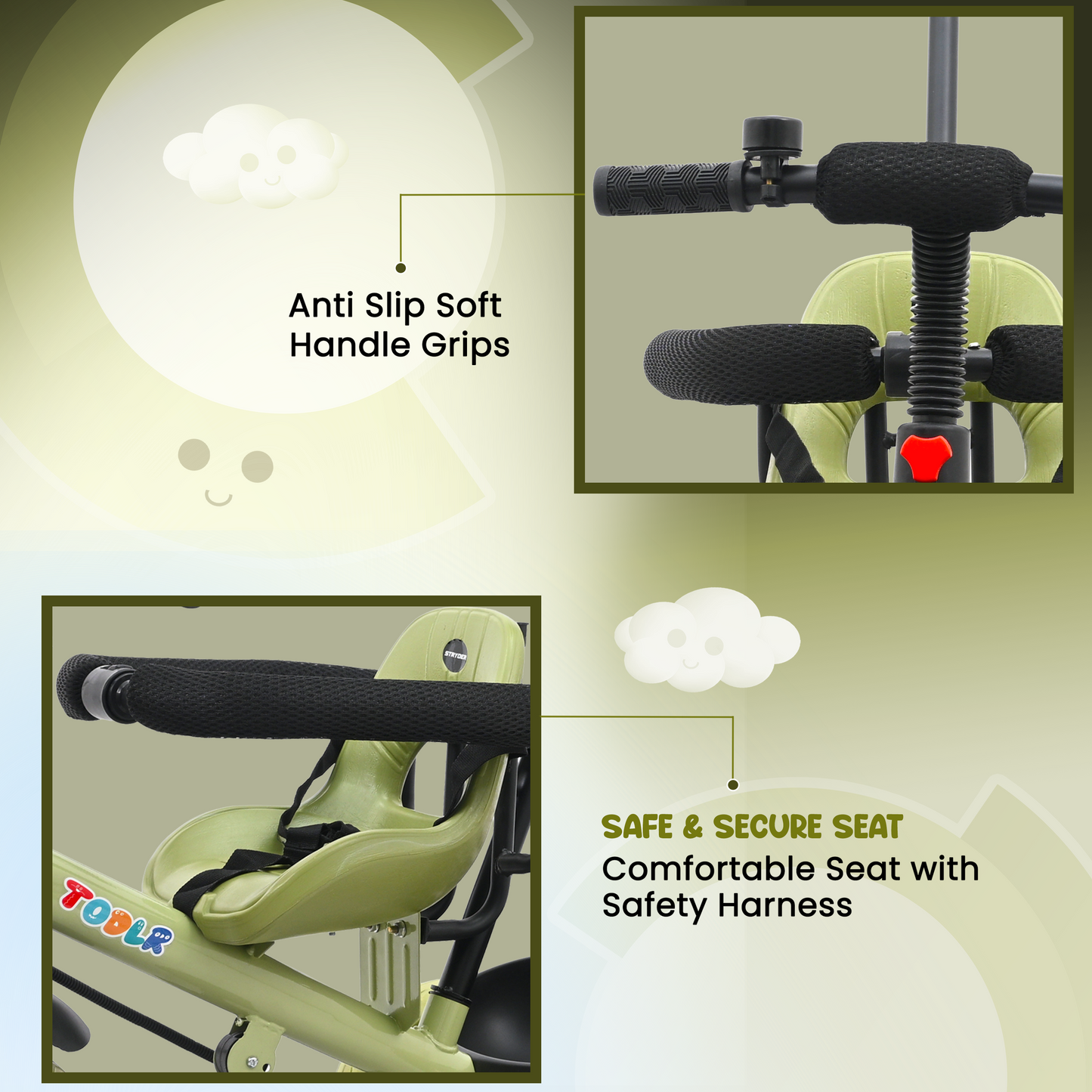 Nody Plus Tricycle With Parental Control & Harness - Green 